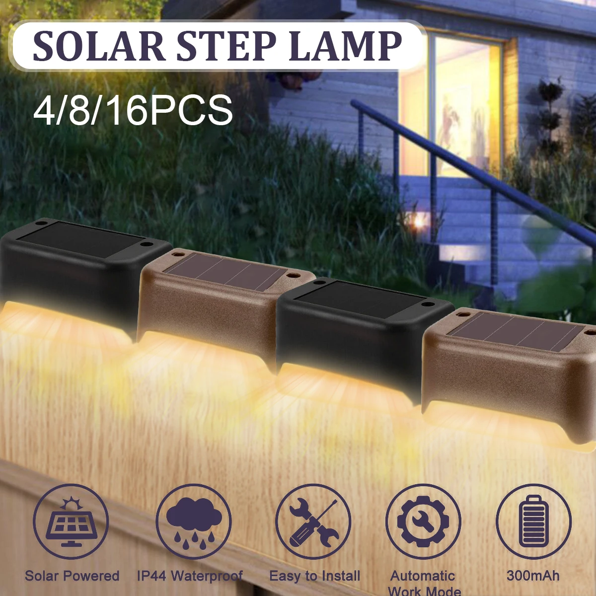

4/8/16Pcs LED Solar Deck Lights Waterproof Outdoor Warm White Lamps Decorations for Illuminate Stairs Fence Patio Garden Pathway