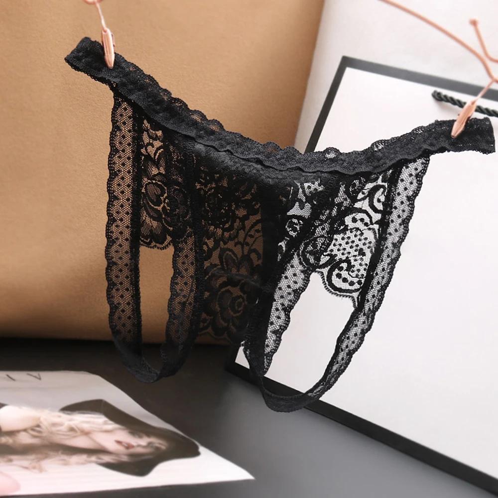 Женские кружевные трусики стринги с открытой промежностью Эротические