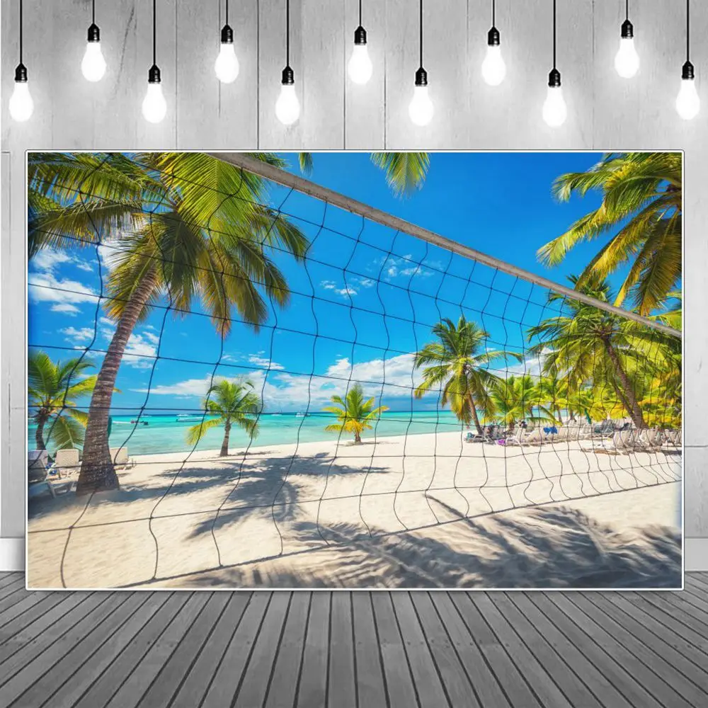 

Beach Sport Tennis Photography Backgrounds Summer Seaside Tropical Palm Trees Boat Holiday Resort Backdrop Photographic Portrait