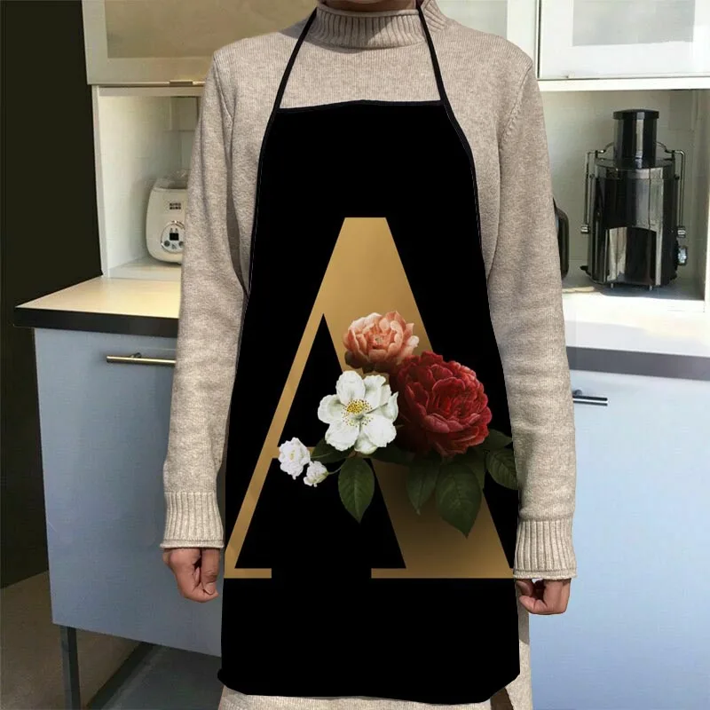 

Фартуки с цветочным алфавитом на заказ, фартуки для уборки дома, кухонные аксессуары против грязи для мужчин и женщин, 50x75 см, 68x95 см, 1014