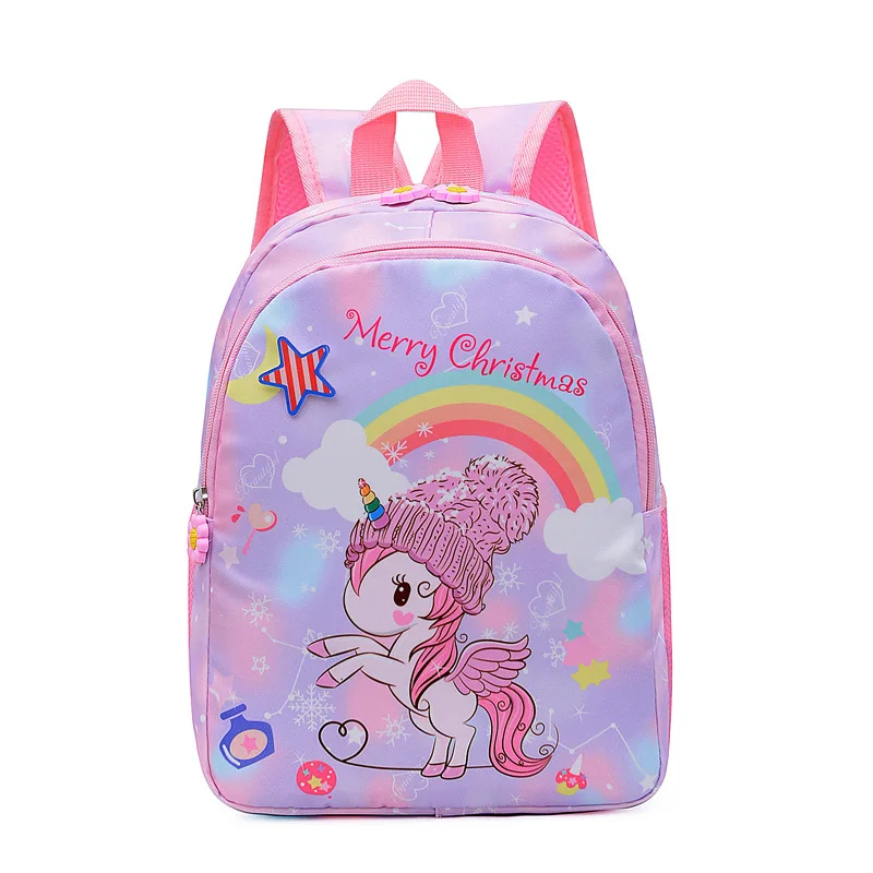 New Children's Korean Version Cartoon Lovely Unicorn Rainbow Kindergarten Nylon Backpacks for Girls and Boys Large Capacity
