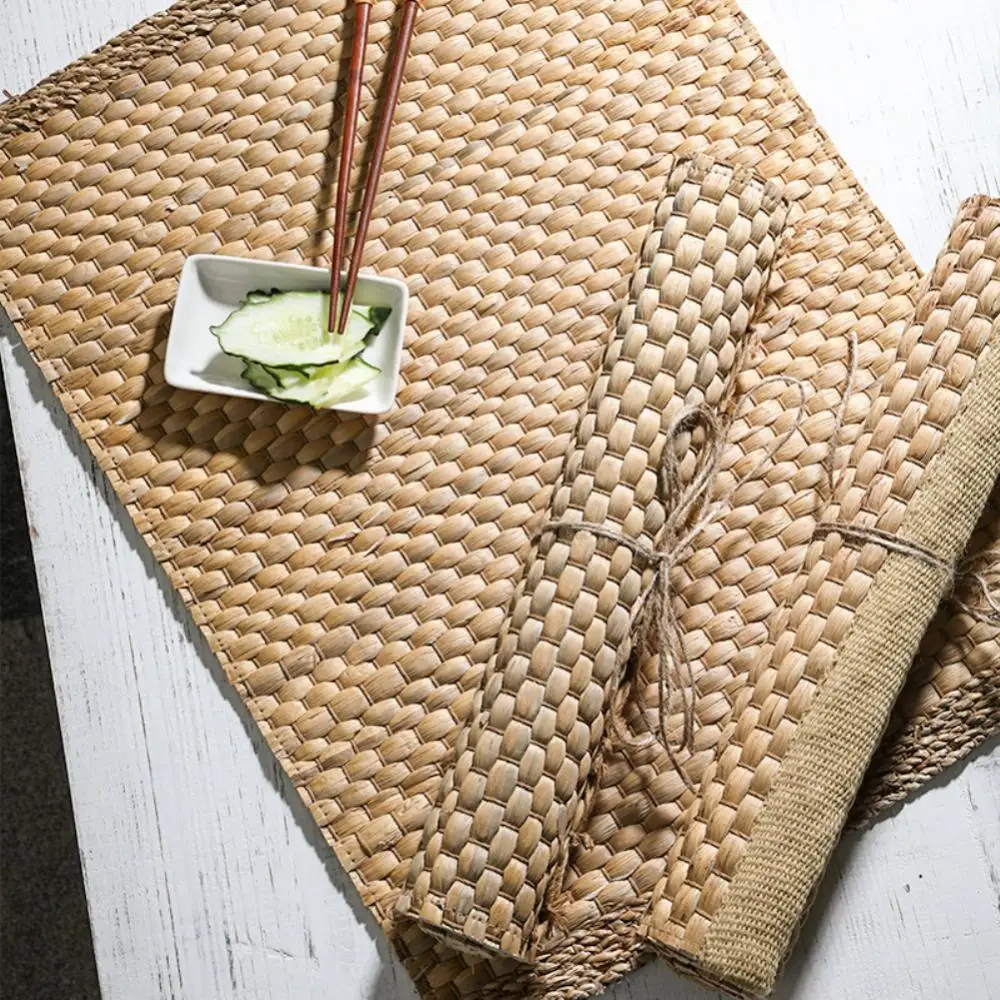 

Rectangular Straw Tea Cup Mat Heat Resistant Natural Sea Grass Place Mat Table Decoration Hand-woven Placemats Dining Potholder