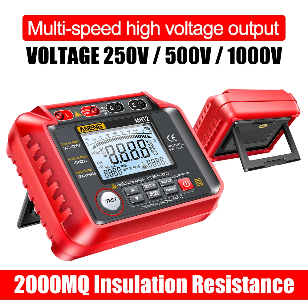 

Ground Resistance MH12 Insulation Resistance Meter Ohm Voltage Tester Digital Megohmmeter Voltmeter Tool Voltmeter