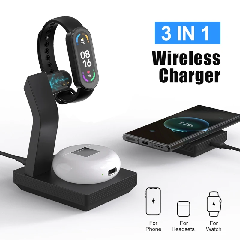 

Fast Charge 3 in 1 Charger Stand Charging Cable Bracket for XiaomiMi Band 7 6 5 Phones Headphone Smart Watch Holder Base