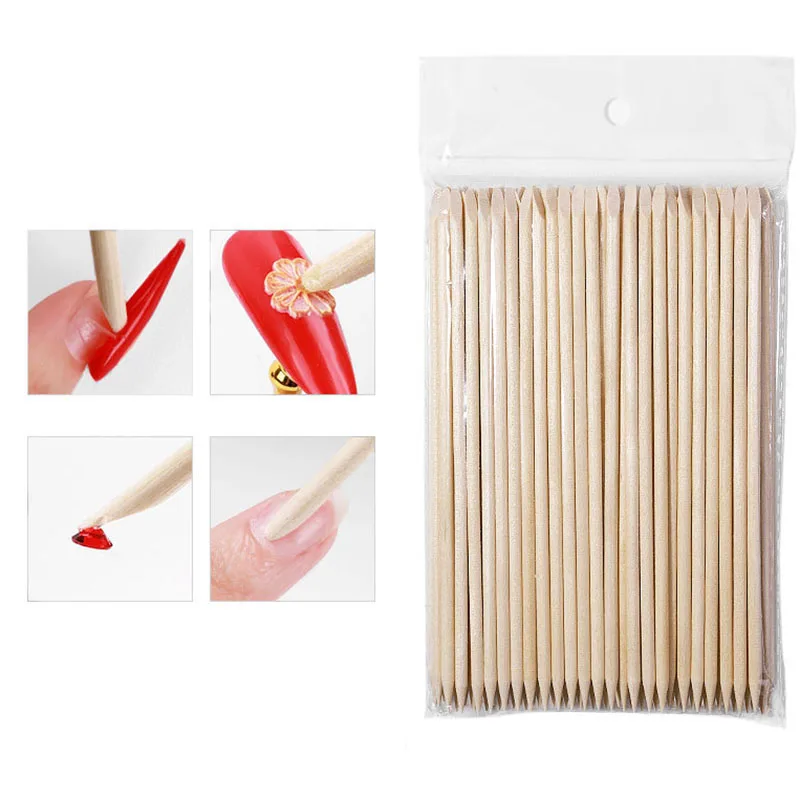 

100 шт./компл. дизайн ногтей 4 разных размера палочки из оранжевого дерева Толкатель для кутикулы инструмент для удаления кутикулы и маникюра