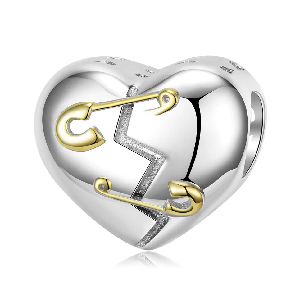 

Golden Clip Repair Heart Love Bead for Women Bracelet Necklace Lady Girl DIY Jewelry Authentic 925 Sterling Silver Charm