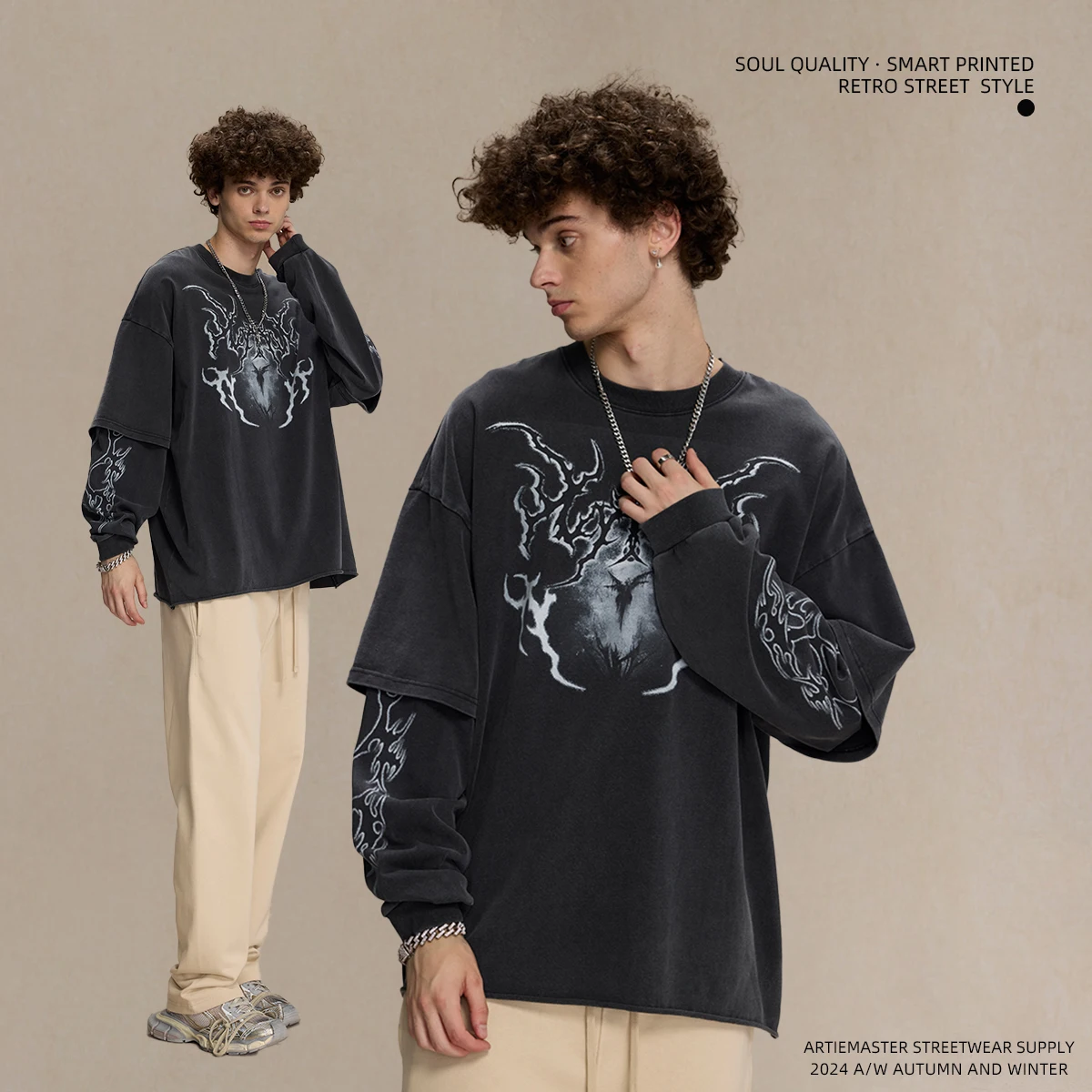 Футболка с длинными рукавами и кружевным принтом