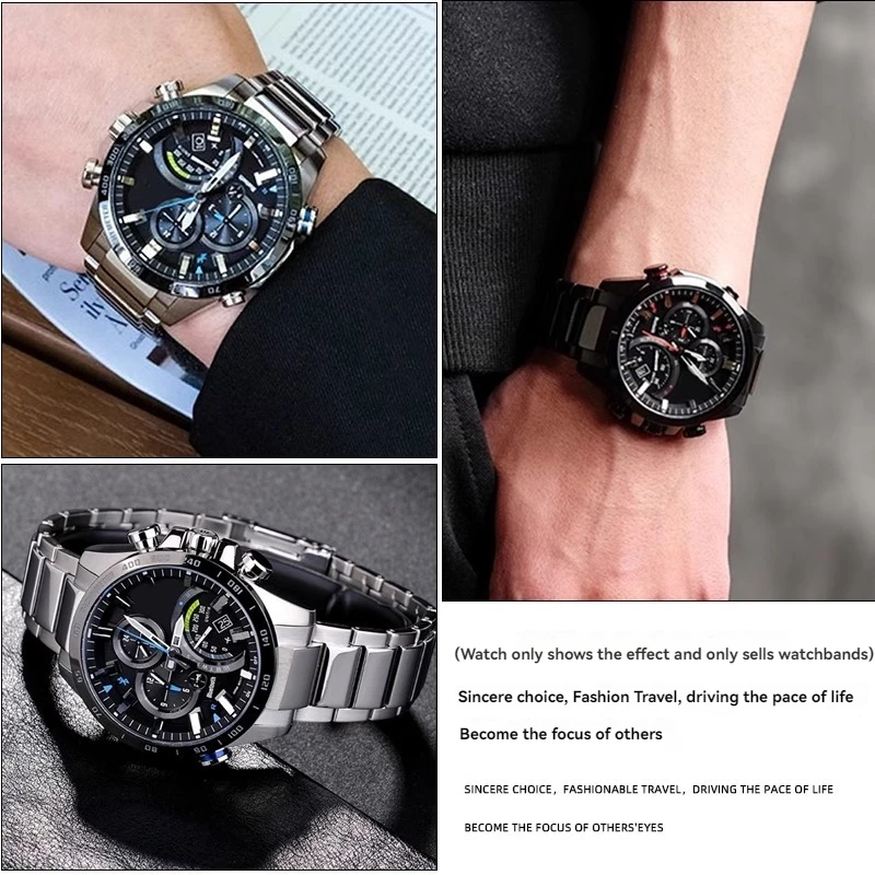 Фото Ремешок из нержавеющей стали с твердым изогнутым концом 22 мм для Casio EDIFICE Series, мужской ремешок для часов EQB-500 EQB-501 EQB-800, металлическая цепочка для часов №4
