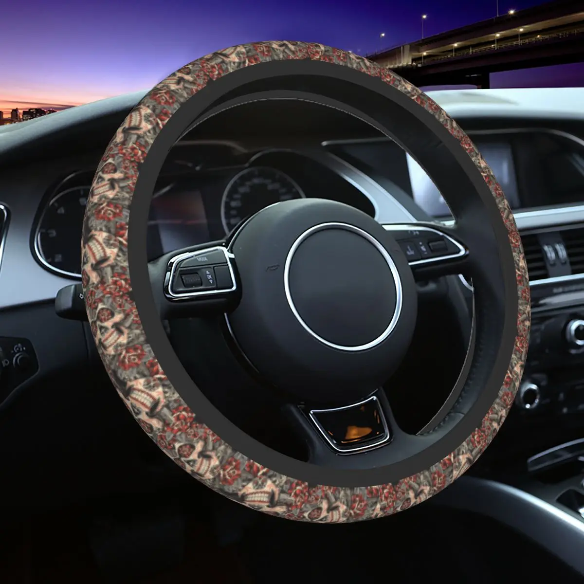 

38cm Car Steering Wheel Cover Skull And Roses Sugar Skull Soft Auto Decoration Fashion Car Accessories