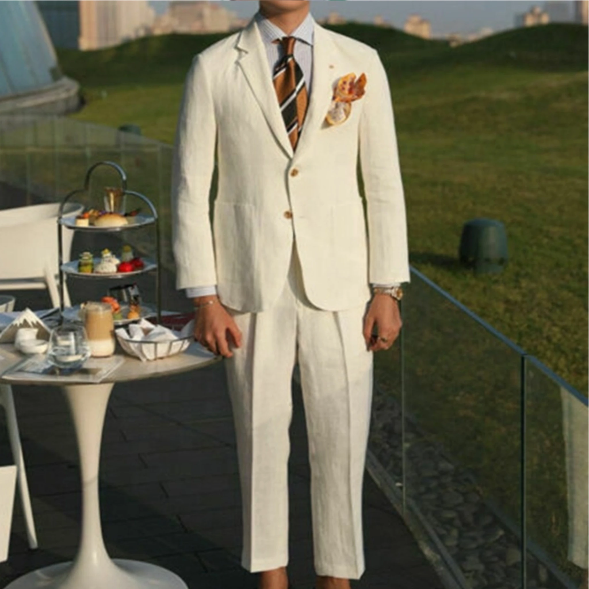 

Летние модные индивидуальные мужские костюмы, официальное свадебное платье, боди, смокинг, белое льняное вечернее платье, 2 предмета