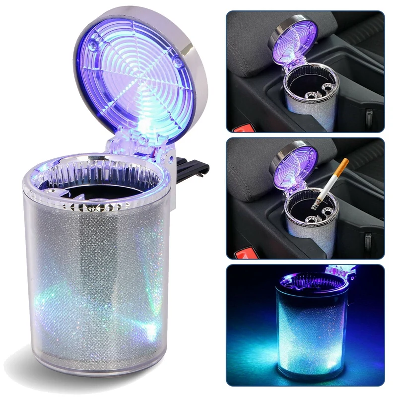 

Auto Car Ashtray Portable with LED Light Lighter Ashtray Smokeless Smoking Stand Cylinder Cup Holder