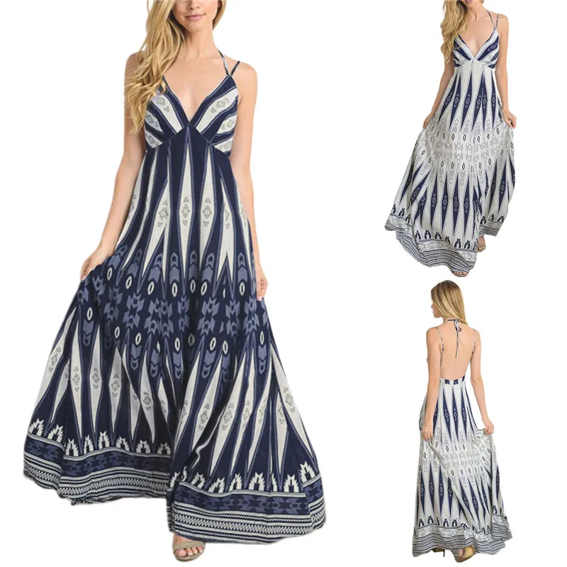 

Женское повседневное длинное платье макси в стиле бохо, летнее платье без рукавов с открытой спиной и контрастным принтом в стиле пэчворк, винтажное платье Y2K