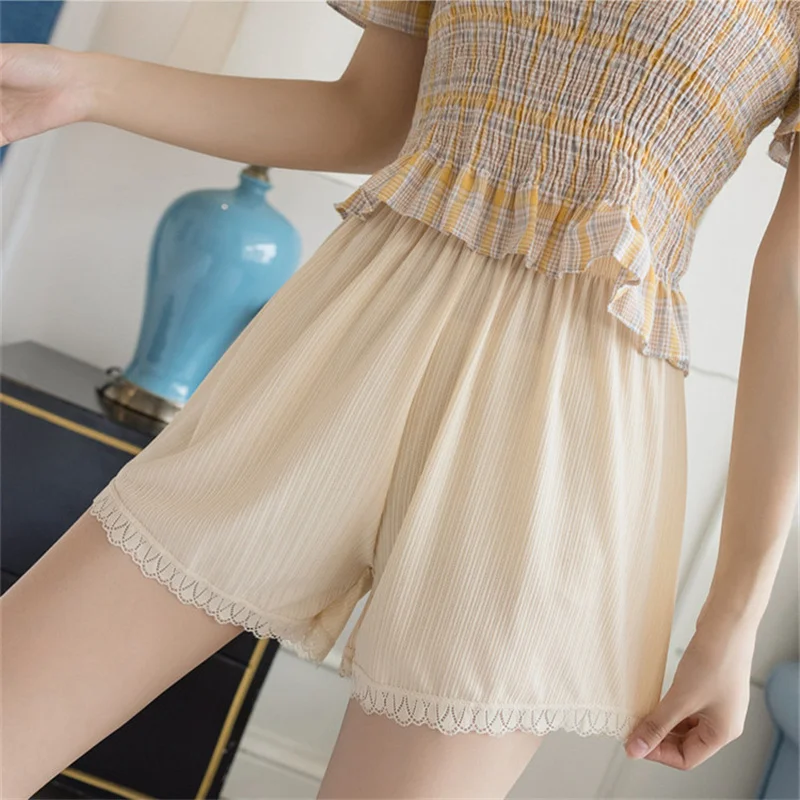 Summer NEW Loose Ice Silk Safety Pants Women's Large Size Anti-glare Thin Bottoming Shorts High Waist Breathable Leggings