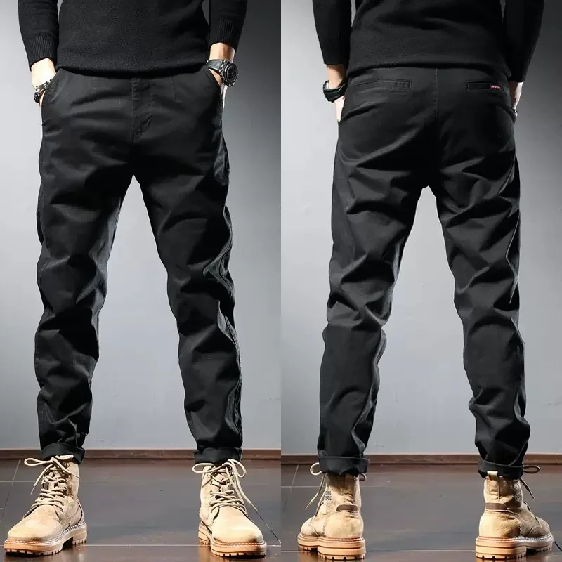 

Casual Black Men Straight Pants Autumn Fashion Korean Style Cotton Regular Trousers CP1979
