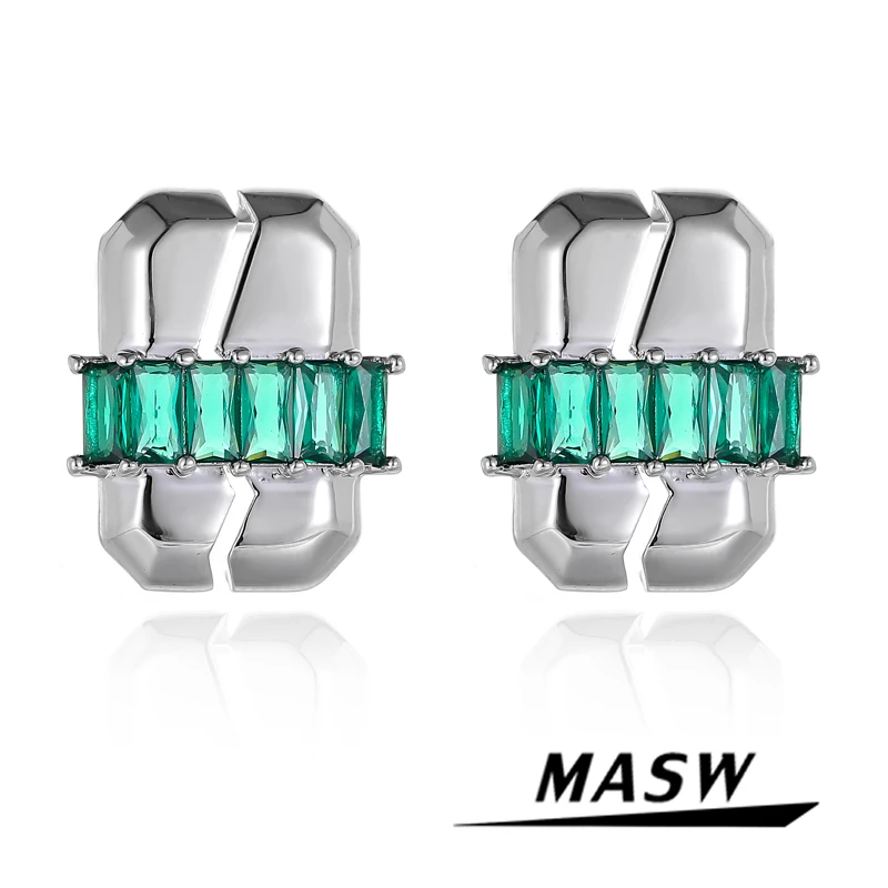 MASW модные ювелирные изделия женские серьги 2022 новый тренд популярный стиль высокое качество латунь кристалл серьги-гвоздики для вечерние п...