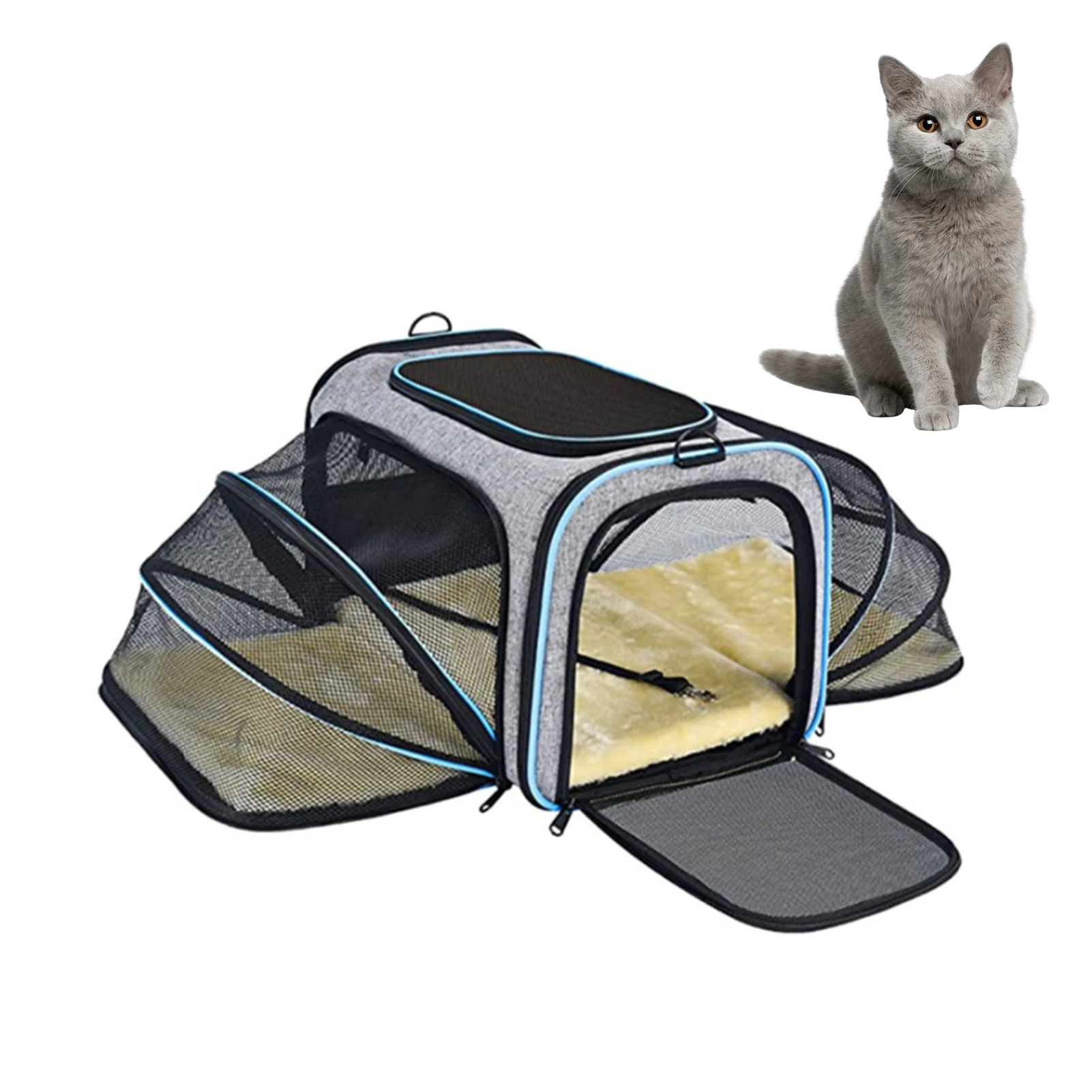 

2 Sides Expandable Pet Carrier Airline Approved Soft-Sided Pet Travel Bag Cat Dog Collapsible Crates with Removable Fleece Pad