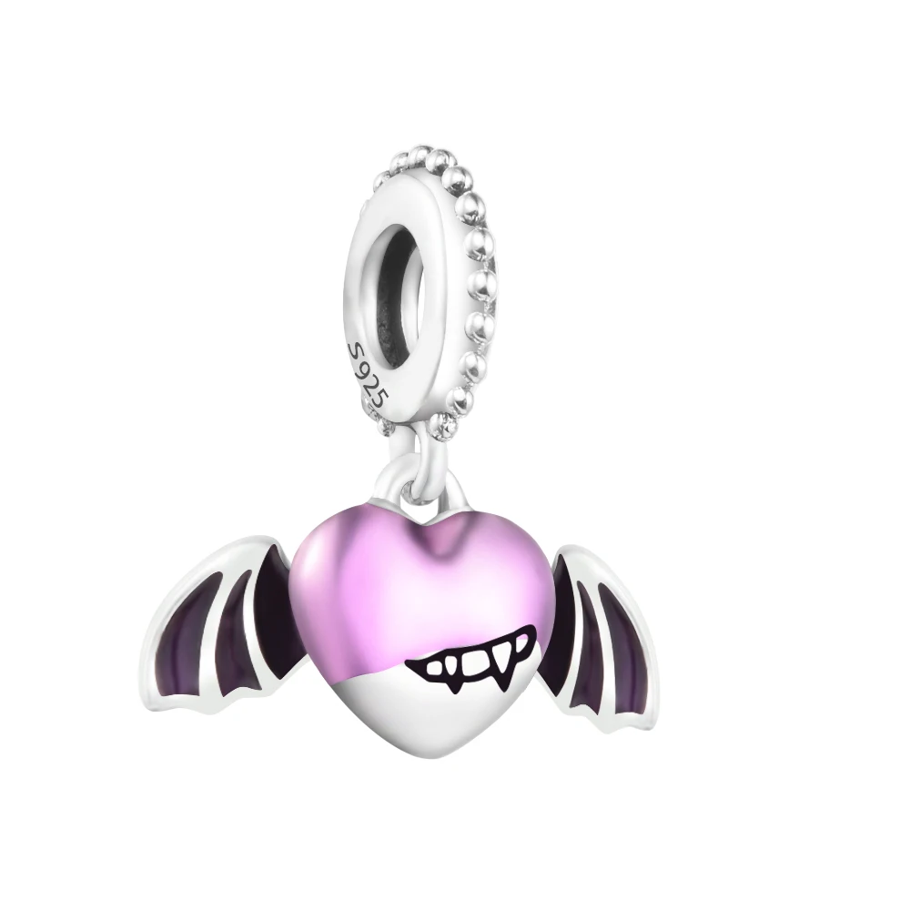 

2022 New In 925 Sterling Silver Halloween Winged Heart Dangle Charms Fits Original Bracelet Beads Jewelry for Women DIY Making
