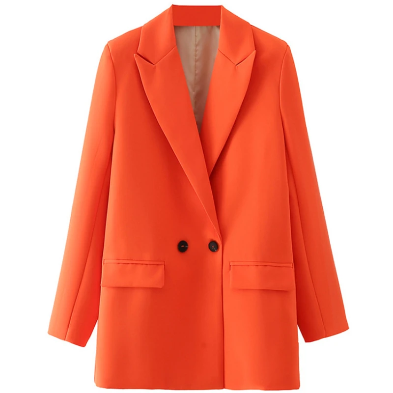 

Women Fashion Double Breasted Officewear Blazer Coat Vintage Notched Collar Long Sleeve Female Outerwear Chic Tops