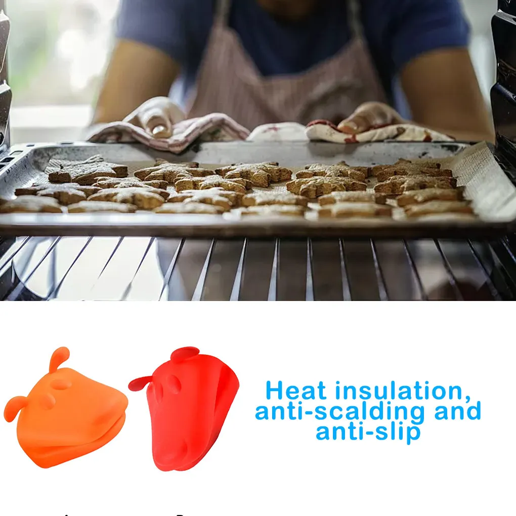

1 Pair Silicone Gloves Clip Insulated Microwave Bar Cafe Restaurant Kitchen Cooking Baking Hand Protective Mitt Orange