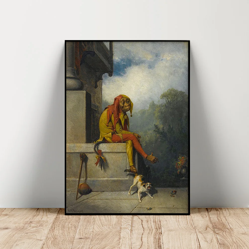 

William Holbrook Beard Poster Comedy For What Was I Created Print Art Wall Picture Clown Monkey Dog Animal Canvas Painting Decor