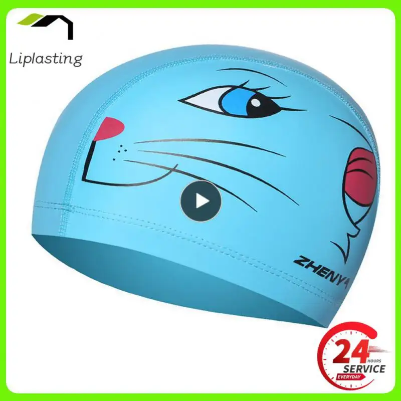 

Cute Waterproof Swim Caps Pu Coated Children Swimming Cap Cartoon Durable Swimming Hat Diving Hat Kids Ear Protector Soft