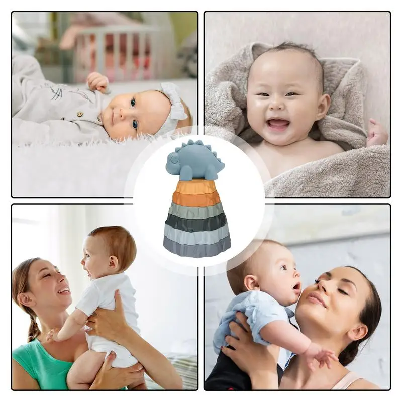 Силиконовые штабелируемые чашки динозавр вулкан игрушки башня для раннего