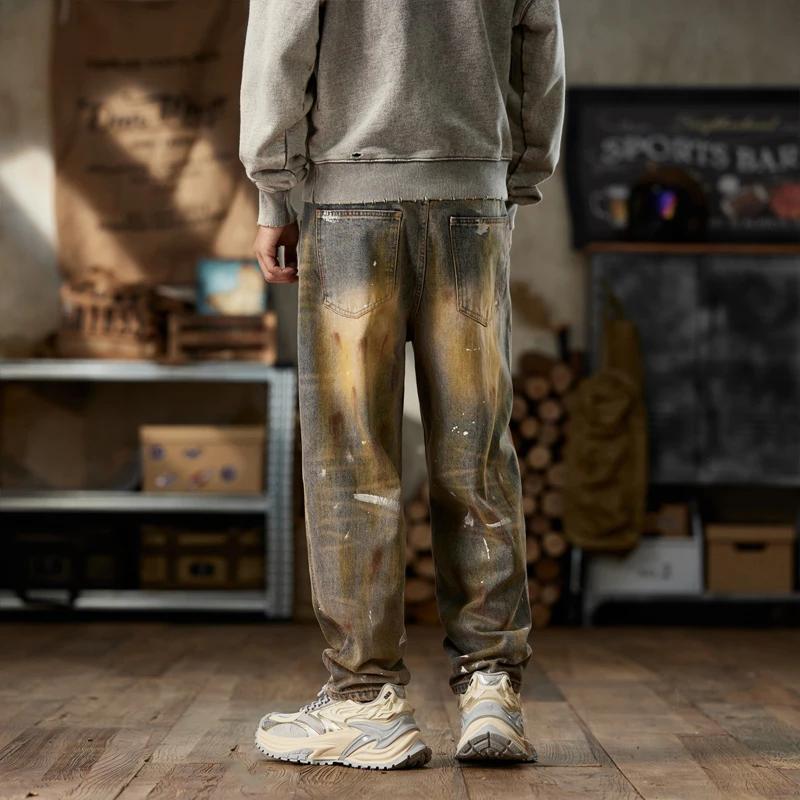 Джинсы мужские свободные с эффектом потертости брюки-султанки в стиле ретро