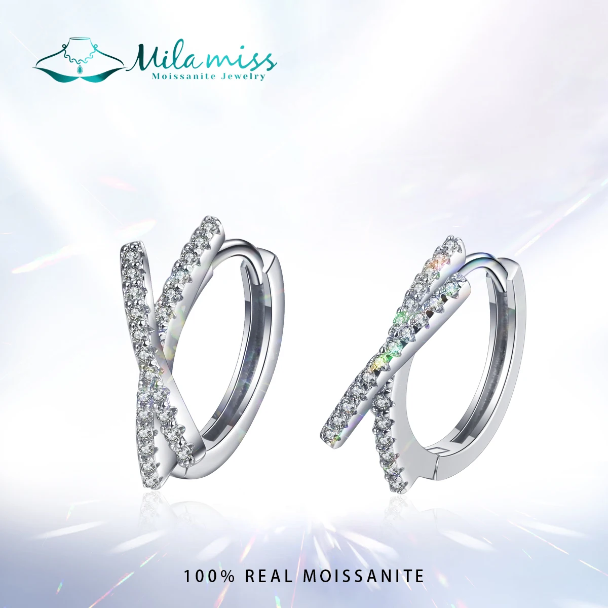 

Женские серьги-кольца с муассанитом MILAMISS, свадебные серьги-гвоздики из серебра 925 пробы с сияющим бриллиантом карат