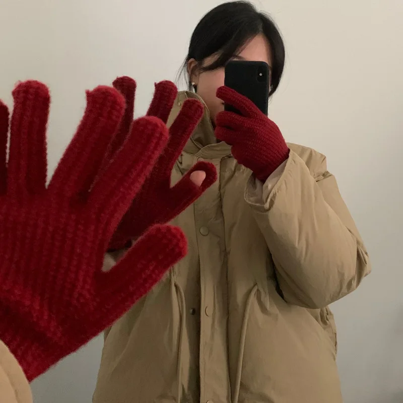 

New simple solid color knit women's gloves Internet celebrities cycling student gloves touch screen winter wool men's gloves