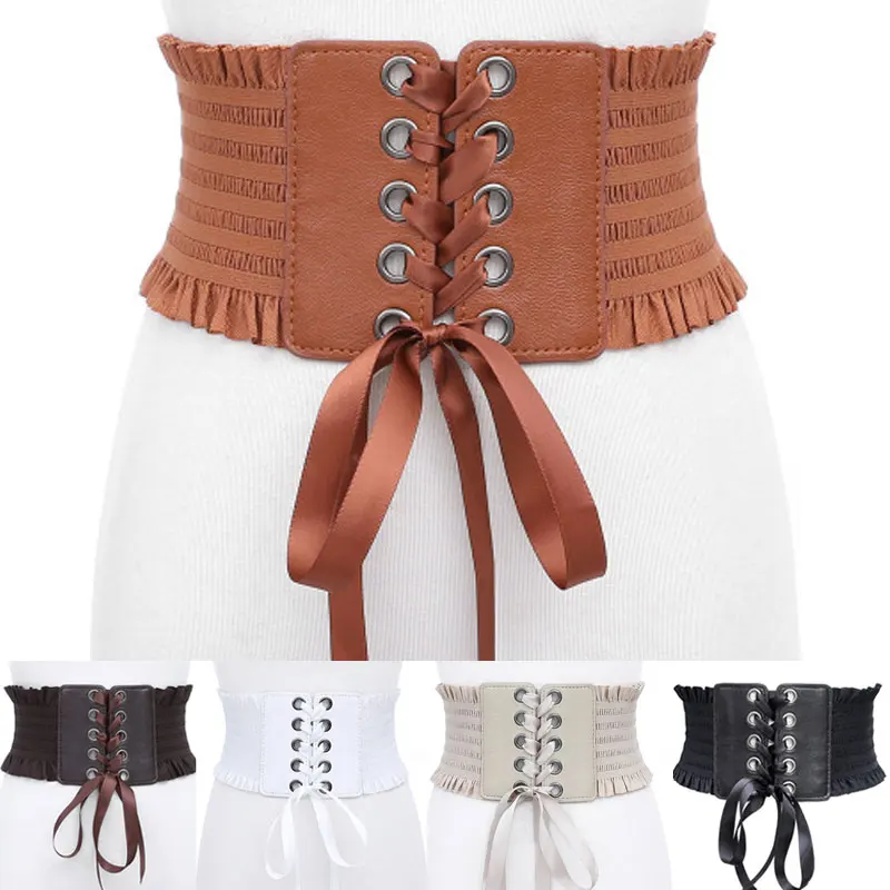 

Women Fashion Stretch Belt Tassels Elastic Buckle Wide Dress Corset Waistband Women's High Waist Belt Wide Belts