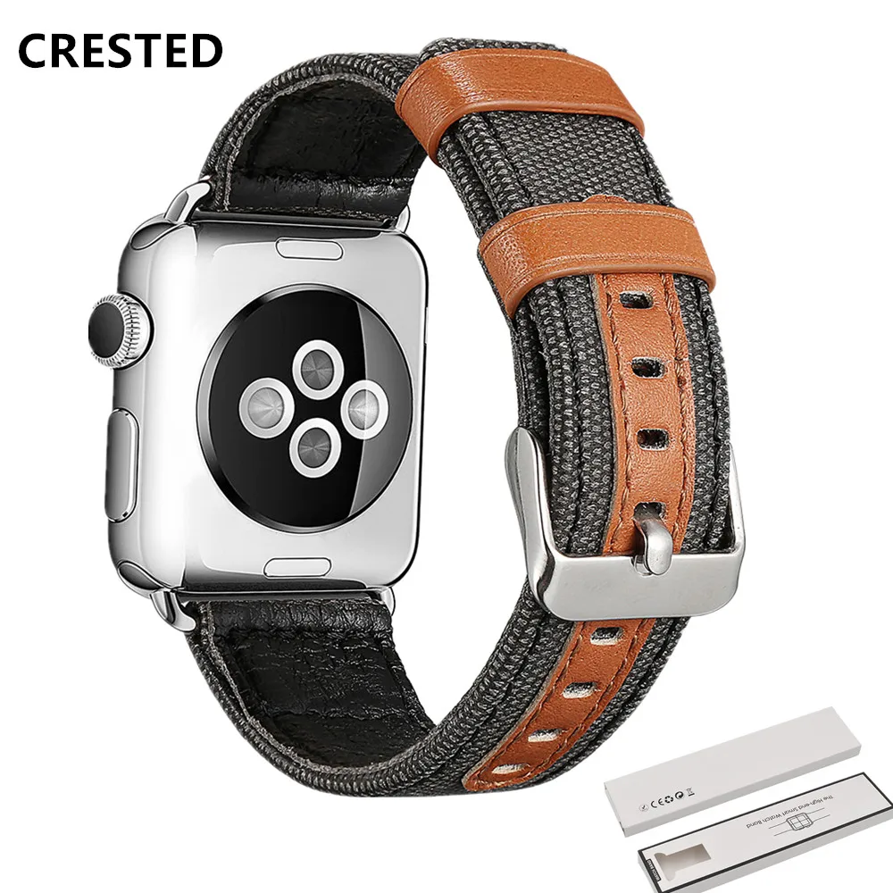 

Ремешок из натуральной кожи для Apple watch band 44 мм 40 мм, Холщовый браслет для iwatch 42 мм 38 мм, Apple Watch 4 3 5 se 6