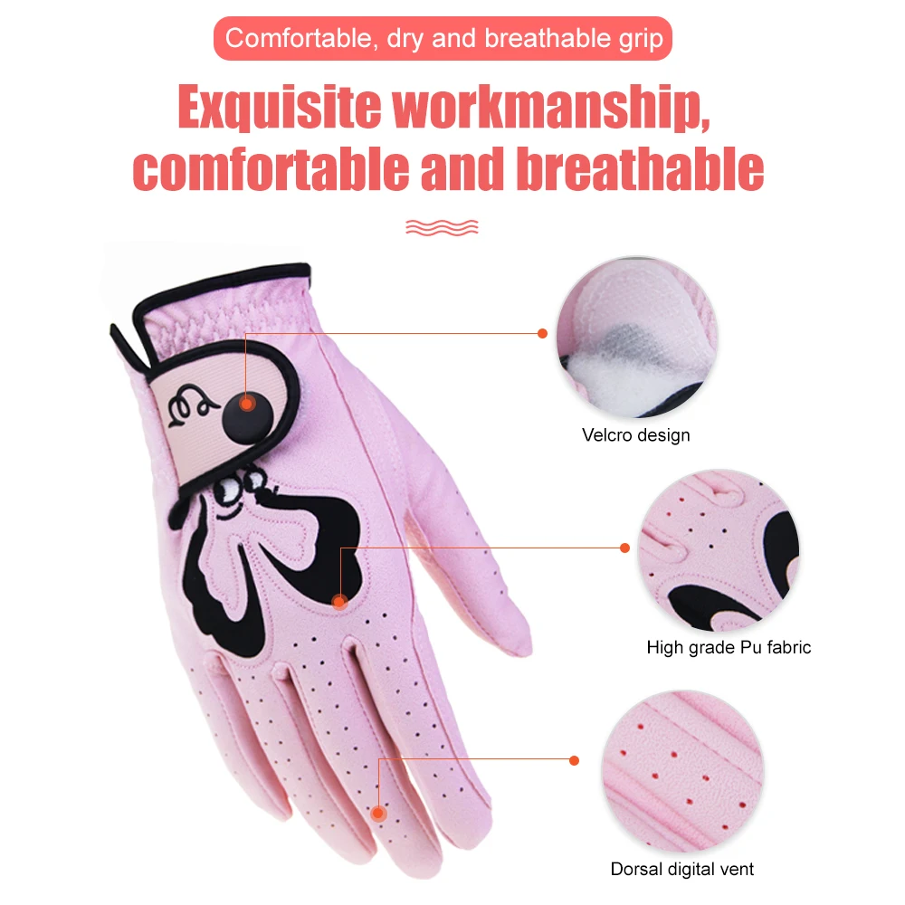 GLOOF 1Pair Women Golf Gloves, Pink Ladies Right Hand Left Hand Allweather Grip Golf Gloves Set