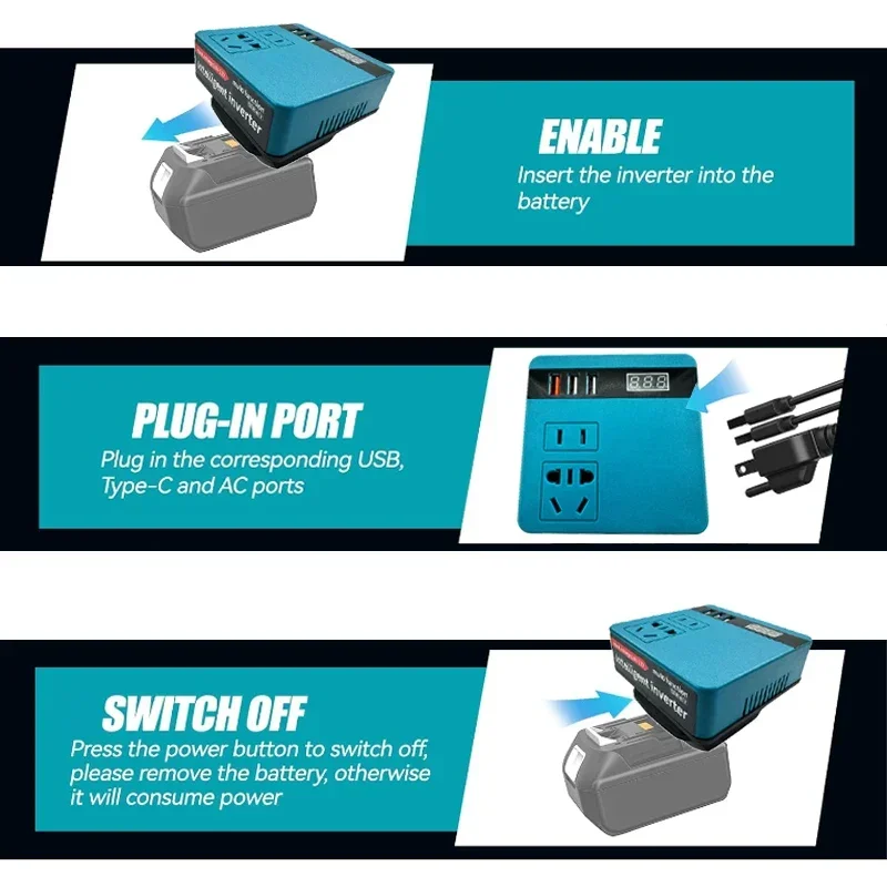 Генератор инвертора для Makita DeWalt Milwaukee 18V аккумулятор портативный DC на AC 220V адаптер