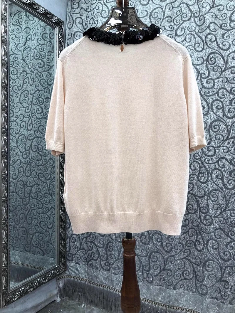 Женский джемпер с коротким рукавом красного черного или бежевого цвета