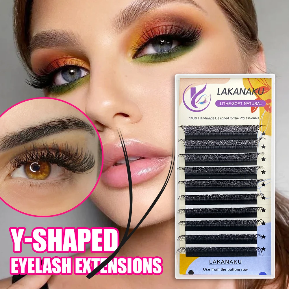 

LAKANAKU YY Lashes Bunches Two Tip Colored Y Eyelashes Wholesale Vendor Extension Brazilian Volume Cashmere Faux Mink YY Cílios