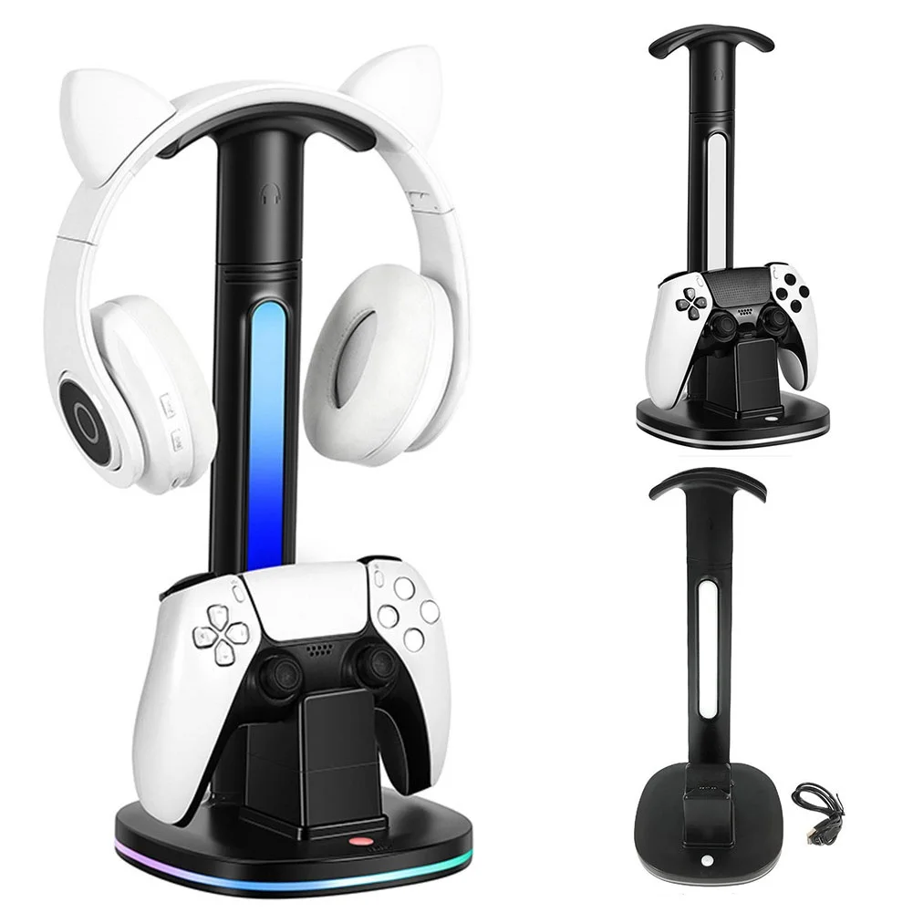 

Controller Charging Station with Headphone Stand RGB Gaming Headset Display Holder Gamepad Charger Dock Base For PS5 Controller