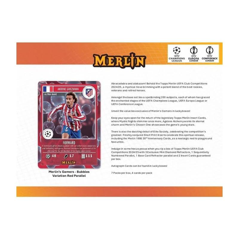 Фото 2024 25 Topps Merlin UEFA Club Competitions Blaster Box Официальные коллекционные игровые карточки для обмена №3