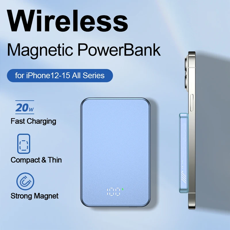

Wireless Magnetic Power Bank PD Fast Charging Super Thin Aluminum Alloy Shell for iPhone 15 14 13 12 Pro Max Mini