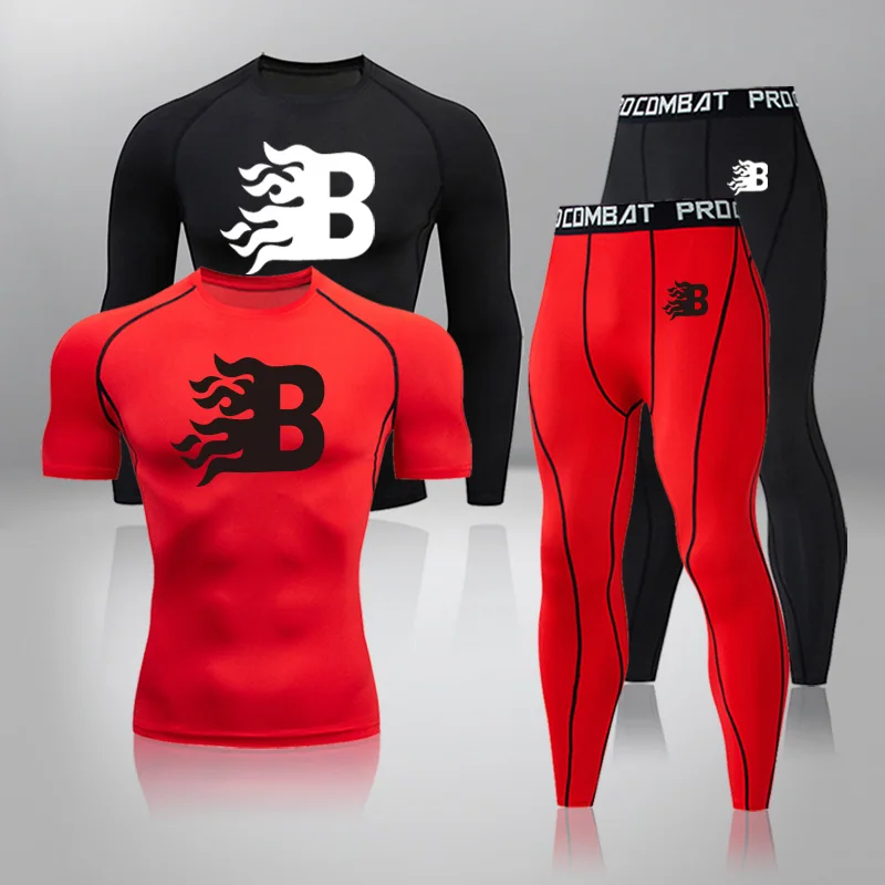 

Winter 2 Piece Set Fitness Clothing Men's Thermal Underwear Warm Sportswear Base Layer Tights Compression MMA Gym Training Suit