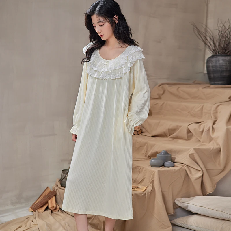 Женская Хлопковая пижама средней длины Чистая Принцесса дворцовая одежда