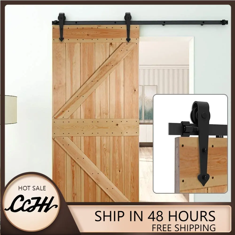 

CCJH Sliding Barn Door Hardware Kit Carbon Steel Heart Shape Hanger Roller for Single Door 4FT-20FT Not Easy to Rust Heavy Duty