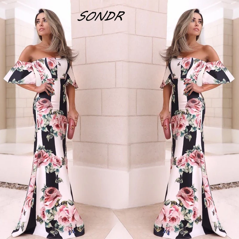 

Летнее Повседневное платье с цветочным принтом, женские пикантные облегающие Лоскутные Макси-платья с открытыми плечами 2022