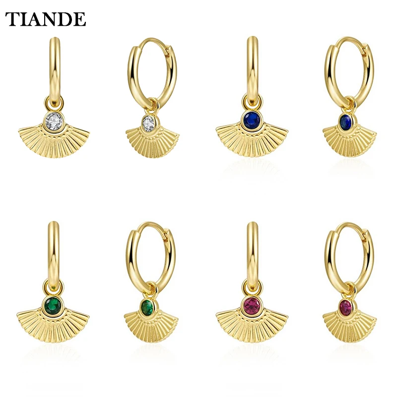 

TIANDE Gold Plated Dangle Earrings for Women CZ Zircon Sector Shell Piercing Women's Hoop Drop Earrings 2022 Jewelry Wholesale