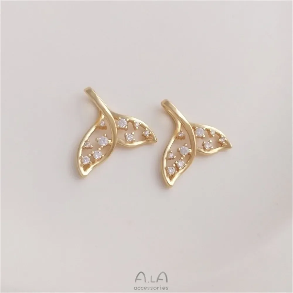 14 К золотого цвета полый циркон рыбий хвост кулон Русалка кита DIY браслет