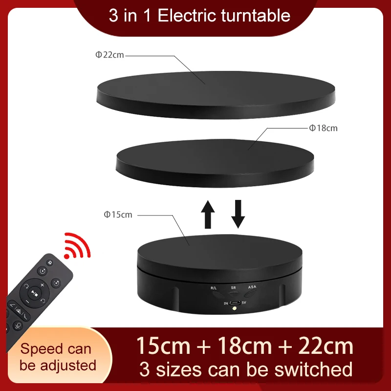 3 in 1 360 Degree Electric Turntable with Remote Control Rotating Display Photography Turntable