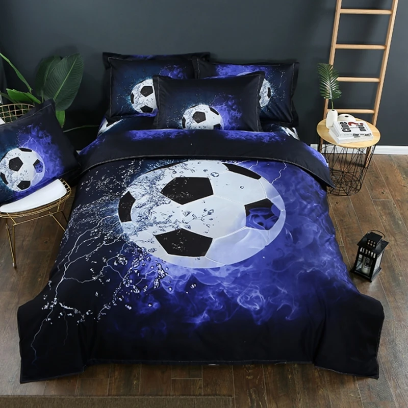 

Soccer Comforter 1 Soccer Comforter 2 Pillowcase Blue Flame Soccer Comforter Set Sport Microfiber Bedding Set for Boy Girl Kids