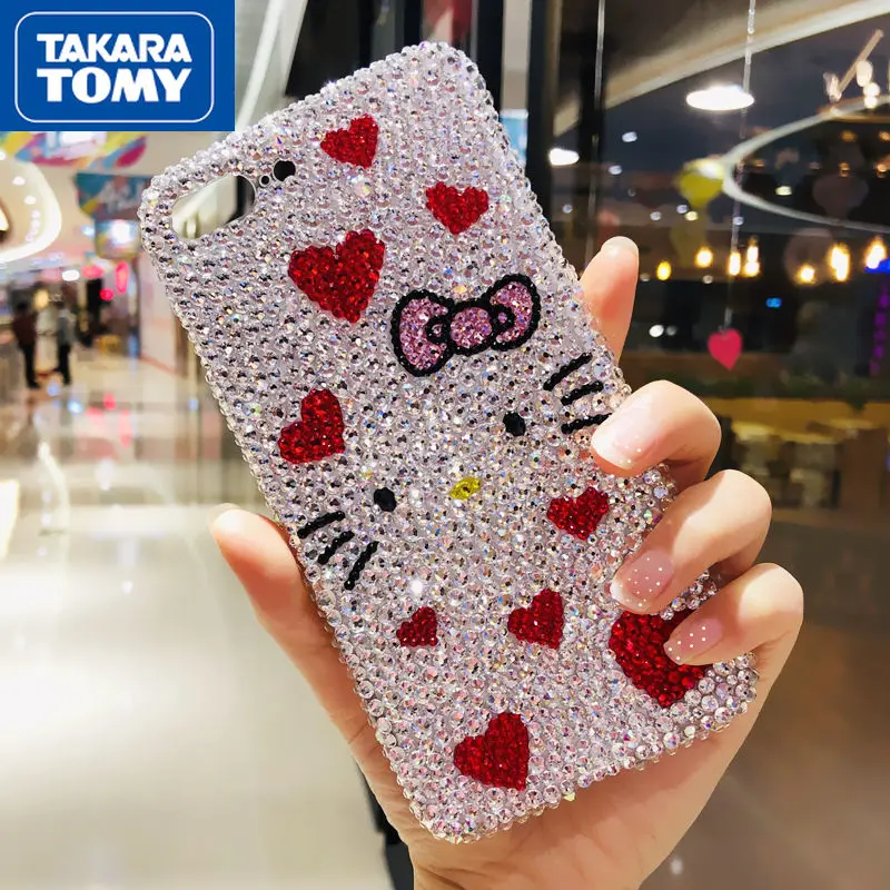 

TAKARA TOMY New Hello Kitty for Iphone13 13 Pro 13 Pro Max Heart Rhinestone Case for IPhone 12 12 ProMax Phone Accessories Cover