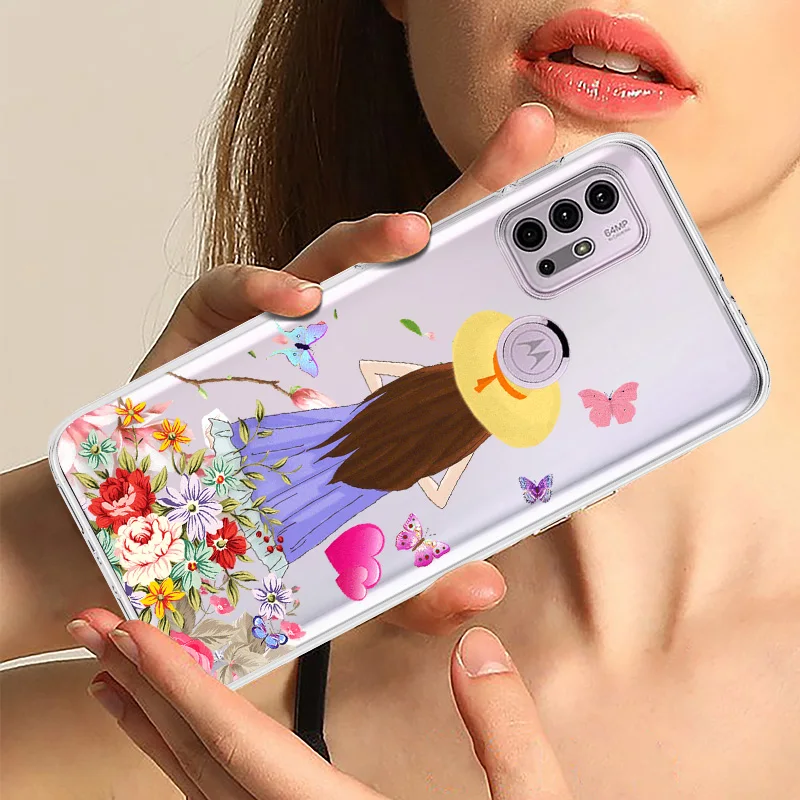 fashion back view girl phone case for motorola moto g30 g9 play e7 plus g20 g50 g60 g40 fusion e7 e20 e40 silicone cover coque free global shipping