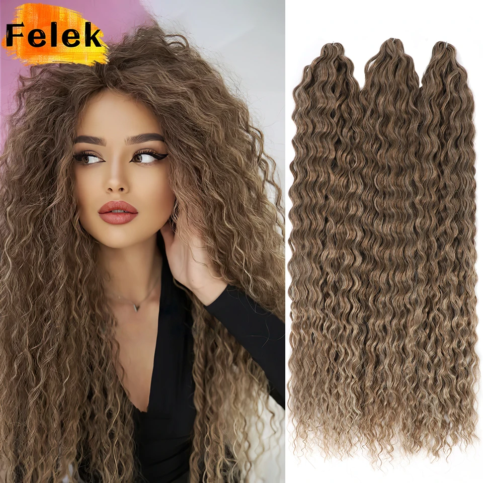 Фото Розовое плетение волос Ombre Коричневый Серый Синий Ариэль Curl Вязание крючком Косы Синтетическая волна воды Твист Вязание крючком Волосы Афро кудри №2
