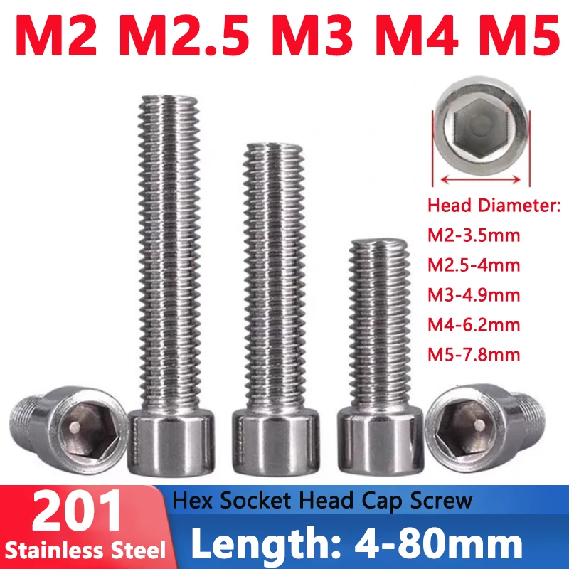 

Винты шестигранные нержавеющая сталь M2-M5 4-80мм